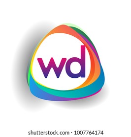 Letter WD logo with colorful splash background, letter combination logo design for creative industry, web, business and company.