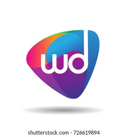 Letter WD logo with colorful splash background, letter combination logo design for creative industry, web, business and company.