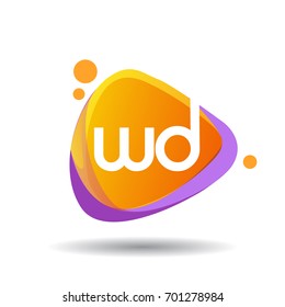 Letter WD logo in triangle splash and colorful background, letter combination logo design for creative industry, web, business and company.