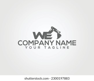 Letter WE Excavator Logo Design Concept. Creative Excavators, Construction Machinery Special Equipment Vector Illustration.