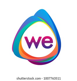 Letter WE logo with colorful splash background, letter combination logo design for creative industry, web, business and company.