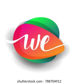 Letter WE logo with colorful splash background, letter combination logo design for creative industry, web, business and company.
