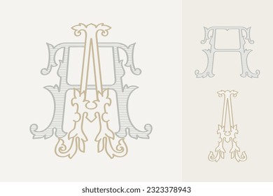 Un kit de creador de monogramas de boda por carta. Elegante alfabeto de estilo histórico para invitaciones a fiestas. Este conjunto incluye mayúsculas anchas y estrechas para su propio emblema. Encontrar conjunto completo en mi perfil.