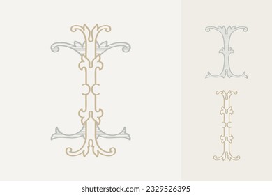 I letter wedding monogram creator kit. Elegant historical style alphabet for party invitations. This set includes Wide and Narrow capitals for your own emblem. Find full set in my profile.