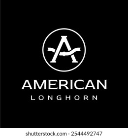 Letter A Western American Old West Cowboy Texas Longhorn Logo Design