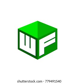 Letter WF logo in hexagon shape and green background, cube logo with letter design for company identity.
