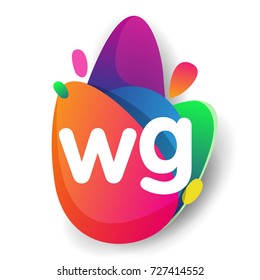Letter WG logo with colorful splash background, letter combination logo design for creative industry, web, business and company.