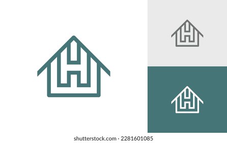 Letter WH or HW monogram with house shape logo design vector