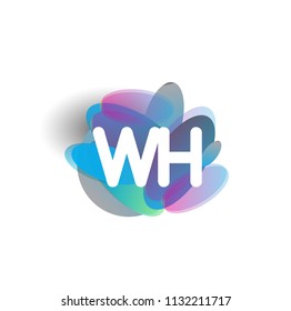 Letter WH logo with colorful splash background, letter combination logo design for creative industry, web, business and company.