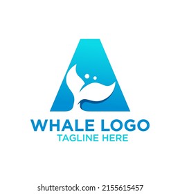 Letter A Whale Logo Design Template Inspiration, Vector Illustration.