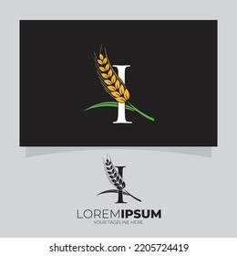 Letter I Wheat Logo Design Vector Icon Graphic Illustration 