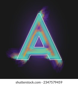 Letter A with a white frame and bright paint effect on a dark background, abstract. Vector illustration