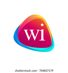 Letter WI logo in triangle shape and colorful background, letter combination logo design for company identity.