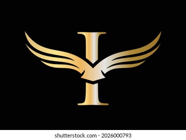 Diseño De Logotipo De Ala De Letra I. Logo De La Letra Inicial De La Primera Ala Voladora. Logo de la letra I y concepto de alas