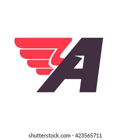 A letter with wing logo design template. Vector sport style typeface for sportswear, sports club, app icon, corporate identity, labels or posters.