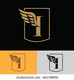 I letter with wing logo design template elegant ,luxury concept.