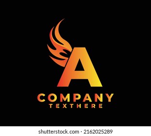 Letter A with Wing Logo. flame or fire gradient color logo.