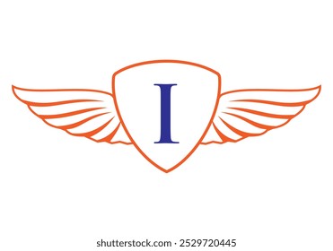 Letter I Wing Logo With Shield Icon Concept For Freight and Transportation Symbol