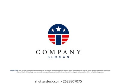 letter i wing shield circle american usa flag star logo