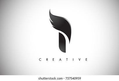 I Letter Wings Logo Design Icon. Flying Wing Letter Logo with Creative Black Wing Concept.