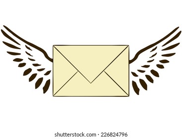 The letter with wings on a white background