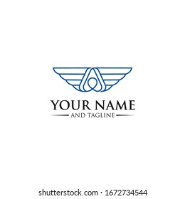 Letter A with wings. Template for logo, label, emblem, sign, stamp. Vector illustration.