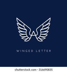 Letter A with wings. Template for logo, label, emblem, sign, stamp. Vector illustration.