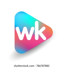 Letter WK logo in triangle shape and colorful background, letter combination logo design for business and company identity.
