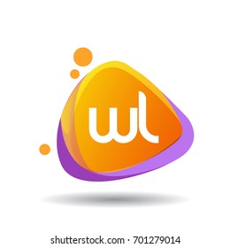 Letter WL logo in triangle splash and colorful background, letter combination logo design for creative industry, web, business and company.