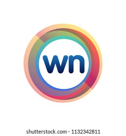 Letter WN logo with colorful circle, letter combination logo design with ring, circle object for creative industry, web, business and company.
