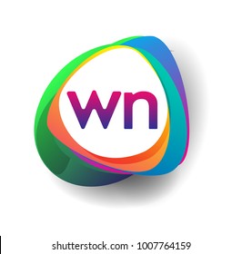 Letter WN logo with colorful splash background, letter combination logo design for creative industry, web, business and company.