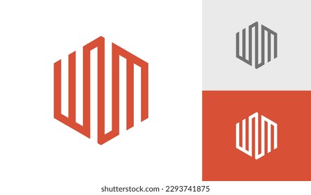 Letra WNM vector de diseño del logotipo del hexagón inicial