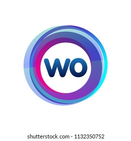 Letter WO logo with colorful circle, letter combination logo design with ring, circle object for creative industry, web, business and company.
