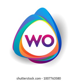 Letter WO logo with colorful splash background, letter combination logo design for creative industry, web, business and company.