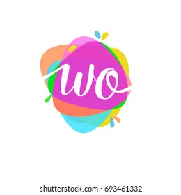 Letter WO logo with colorful splash background.