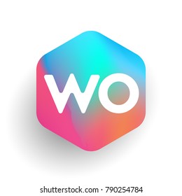 Letter WO logo in hexagon shape and colorful background, letter combination logo design for business and company identity.
