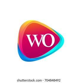 Letter WO logo in triangle shape and colorful background, letter combination logo design for company identity.