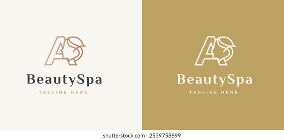 Letra A com design de logotipo de ícone de rosto de mulher. Logotipo de rosto de mulher na letra K. Letra A Símbolo de beleza Spa Mulher Ícone de rosto Identidade. Ilustração de vetor de alfabeto