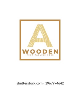 Letter A with Wooden Texture and Square Shape Logo. Usable for Business, Architecture, Real Estate, Construction and Building Logos