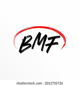 Letter or word BMF scratch font in Ellipse image graphic icon logo design abstract concept vector stock. Can be used as a symbol related to initial.
