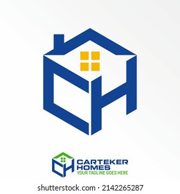 letter or word CH font in hexagon line and roof house image graphic icon logo design abstract concept vector stock. Can be used as a symbol related to initial or property