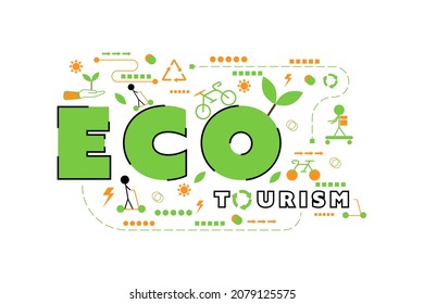 The letter or word of ecotourism with the icon. For presentation, web banner, article. Friendly tourism with ecosystem concept. 