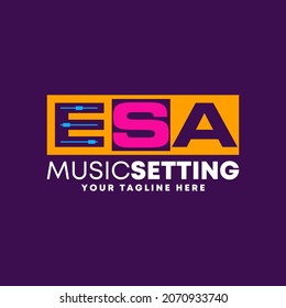 Letter Or Word ESA Sans Serif Font With Audio Mixer Setting In Square Block Image Graphic Icon Logo Design Abstract Concept Vector Stock. Can Be Used As A Symbol Related To Initial Or Music.