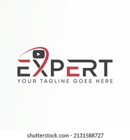 Letter or word EXPERT sans serif font with video play image graphic icon logo design abstract concept vector stock. Can be used as a symbol related to video