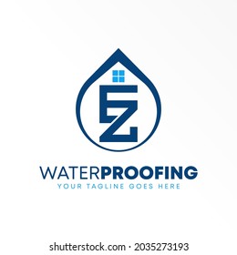 Letter or word EZ or ZE connected font with Roof, window, and water  image graphic icon logo design abstract concept vector stock. Can be used as a symbol related to waterproofing.