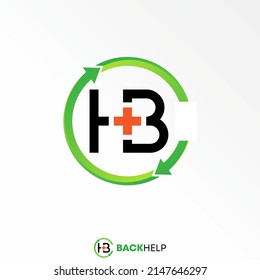 Letter or word HB sans serif font with recycle arrow and red cross or plus image graphic icon logo design abstract concept vector stock. Can be used as symbol related to health or initial