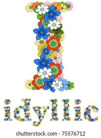 Letter I and word idyllic floral; vector.
