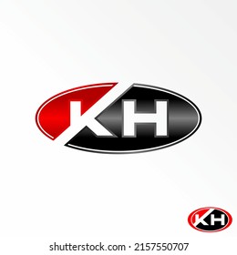 letter or word KH sans serif negative space font in ellipse image graphic icon logo design abstract concept vector stock. Can be used as a symbol related to sport or automotive