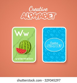 Letter, word and picture. Alphabet double-sided card for children. Colorful vector illustration.