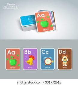 Letter, word and picture. Alphabet tutorial cards collection. Colorful vector illustration.